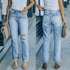 Jean bleu coupe droite style hipster