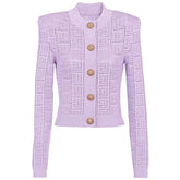 Long Sleeve Short round Neck Hollow Out Cutout Sweater Top Cardigan Coat