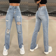 Jean droit déchiré délavé Urban Casual