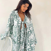 Fall Underwear Three Piece Pajamas Printed Loose Nightgown Trousers Homewear