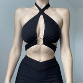 Gilet court à bretelles et dos nu à col en V profond et croisé à usages multiples