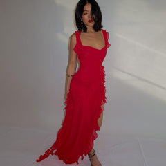 Schmales Camisole-Kleid mit hohem Schlitz und Schleife