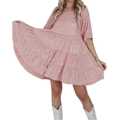 Sequ Dress Half Sleeve Round Neck Frill Loose Dress