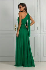Robe longue slim fit à épaules obliques, couleur unie