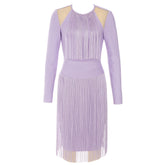 Bandage-Kleid, schlichtes Neckholder-Ausschnitt-Quaste, langärmliges, schmales Kleid