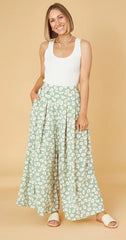 Office Green No Belt Loose Little Daisy Cotton Trousers Mid Waist Wide Leg Pants