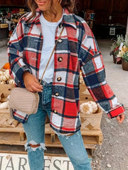 Lockere, karierte Shacket-Freizeitjacke mit langen Ärmeln und Kragen