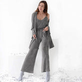 Corduroy Camisole Nightgown Trousers Three Piece Knitted Pajamas Warm Loungewear