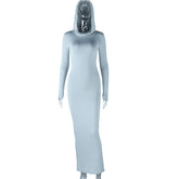 Hooded Solid Color Tight Dress Socialite Long One Step Hip Dress Long Sleeve Pullover
