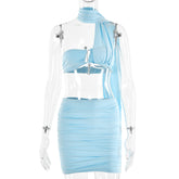 Tube Top Two Piece Set Backless Ruffle Hip Skirt Set