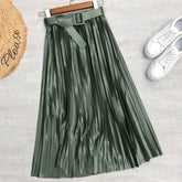 Jupe plissée de couleur unie, jupe amincissante taille haute