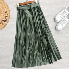 Solid Color Pleated Skirt High Waist Slimming Skirt