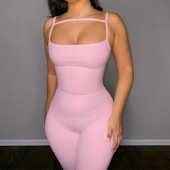 Slim Bottoming Sunken Stripe Suspender Jumpsuit