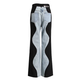 Schwarze, blaue Jeans mit Wellenstichen und geradem, weitem Bein, elegante Hose für Internet-Berühmtheiten