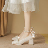 Women's Korean Patent Fairy Style Pumps Pearl