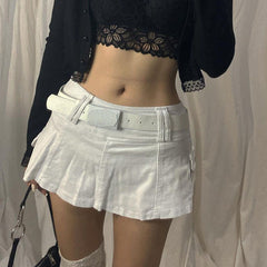 Solid Color Personalized Street Europe America Denim Pleated Skirt Skirt