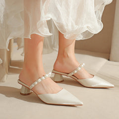 Women's Closed Toe Chunky Pointed Front Bag Heels