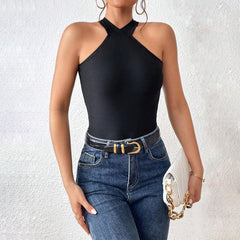 Haut débardeur dos nu slim fit à lacets sans manches