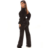 Fall High-End Sequ Deep V-neck Long Sleeve Jumpsuit Jumpsuit Trousers