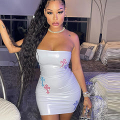 Stretch Leather Cross Embroidery Chest Wrapped Dress