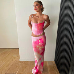 Personalized Printed Boning Corset Shaping Waist Slimming Camisole Skirt Two Piece Set