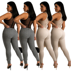 Combinaison transparente sans manches à motif pied-de-poule