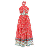 Crossover Lace up Halterneck Criss Cross Bohemian Vintage Floral Dress