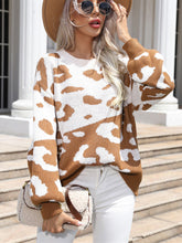 Pull en maille à col rond, imprimé léopard, couleur contrastée, épissage