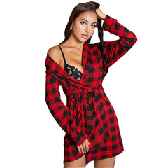 Nightdress Nightgown Pajamas Plaid Printed Home Wear Middle East Exclusive