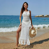 Gestrickte Quaste Strand Cover up Cutout Split Seaside Sonnenschutz Shirt Strand Cover up