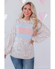 Pull à manches longues et col rond à imprimé léopard et haut de couleur contrastée