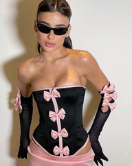 Pink Bow Tube Top Gloves Short Skirt Four Piece Set Suit Short Wear