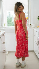 Printed Backless Ruffle Sleeveless Dress