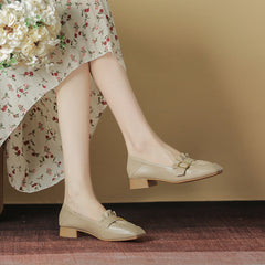 Women's Chunky Pumps Autumn Buckle Pleated Heels