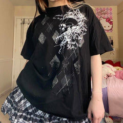 Top Halloween Personalized Skull Printed round Neck Short Sleeve T shirt