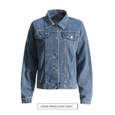 Veste à pompons Sequ, manteau ample en jean assorti