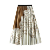 Pleated Skirt Mid Length Black White Contrast Color Irregular Asymmetric Striped Slimming Retro Long Skirt