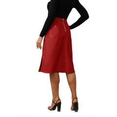 Leather Skirt High Waist Slit Hem Sheath A line Overall Dress