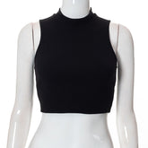Solid Color Round Neck Pullover Sleeveless Lace Up Cropped Backless Top