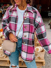 Lockere, karierte Shacket-Freizeitjacke mit langen Ärmeln und Kragen
