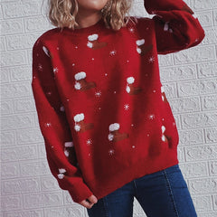 Pull de Noël à manches longues et col rond, bas de Noël, pull épais en jacquard