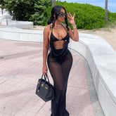 Ensemble jupe longue slim taille haute sans manches avec coutures en maille