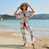 Strandkleid aus Baumwolle mit Blumenmuster, Sonnenschutz, Strickjacke, Urlaubs-Strandmantel