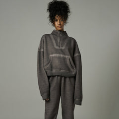 Hoodie Trendy BrLazy Feeling Loose Street Distressed Half Zipper Coat Winter