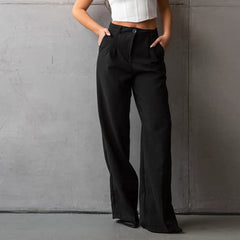 Black Office High Waist Slim Fit Slimming Straight Pants Trousers