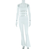 Gilet et pantalon à bretelles découpés de couleur unie, ensemble décontracté moulant