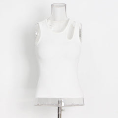 Knitted Vest Niche round Neck Hollow Out Hollow Out Cutout out Sleeveless Inner Match Top