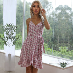 Irregular Asymmetric Printing Slip Dress