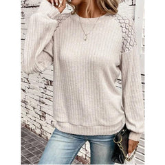 Comfort Casual Lace Stitching Solid Color Pullover Long Sleeve Top T Shirt