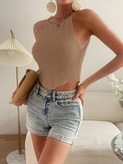 Hollow Out Cutout Backless Irregular Asymmetric Hem Halter Spaghetti Straps Top